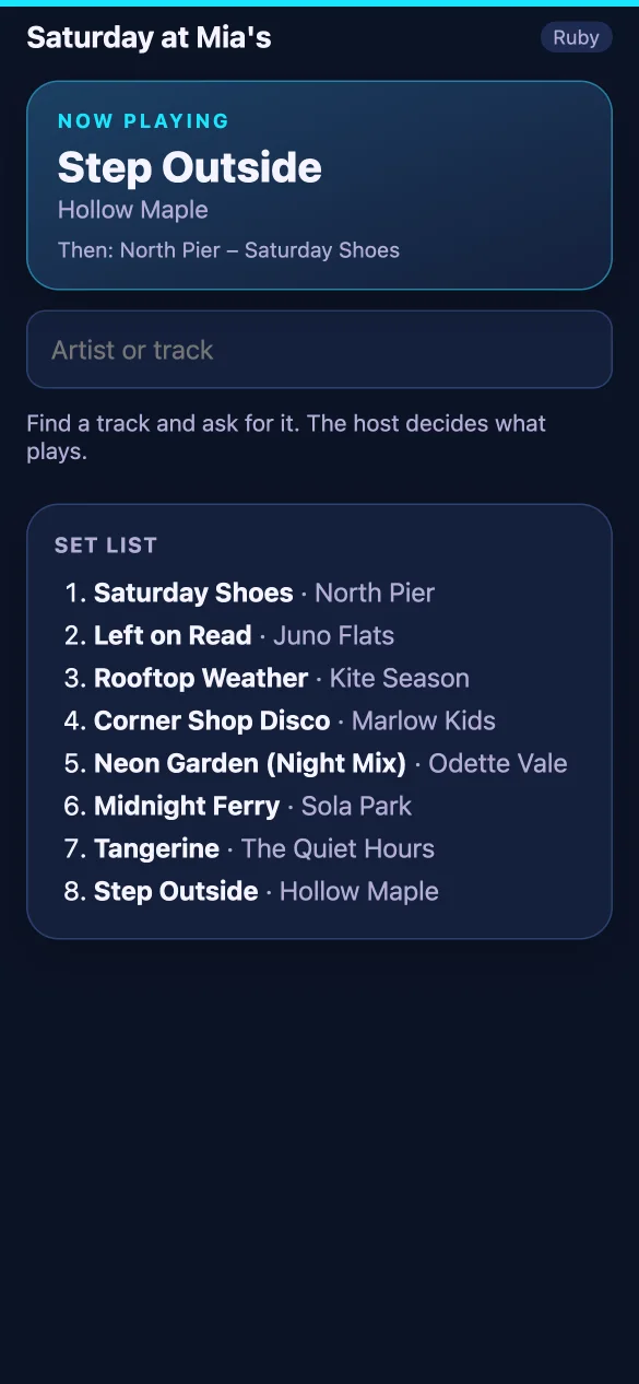 A guest's phone in music mode: ask for a track