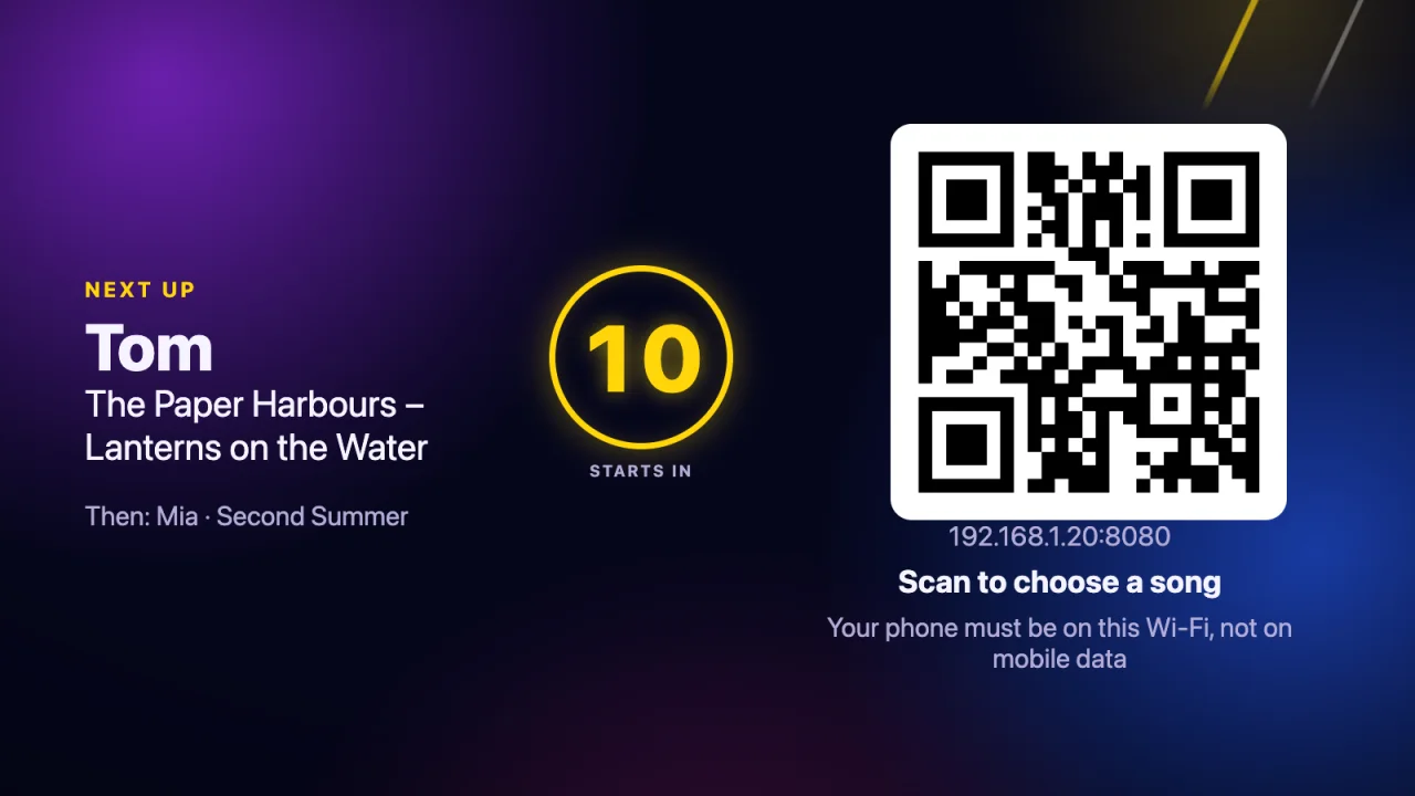 The big screen between singers: who is next, and the code to join
